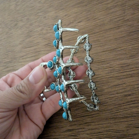 Western Boho Silver and Turquoise Hair Clip - Picture 3 of 7